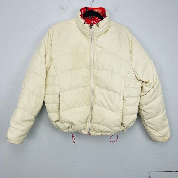 LL Bean Red Floral Quilted Puffer Reversible Snow Winter Jacket - Picture 12 of 14